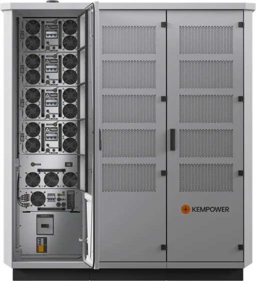 Kempower Power Unit C800 grise, porte ouverte sur ses modules de puissance 800 V